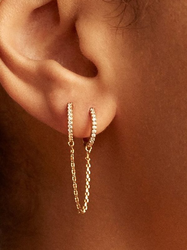 Fashion - 1pc Cubic Zirconia & Chain Decor Earring
