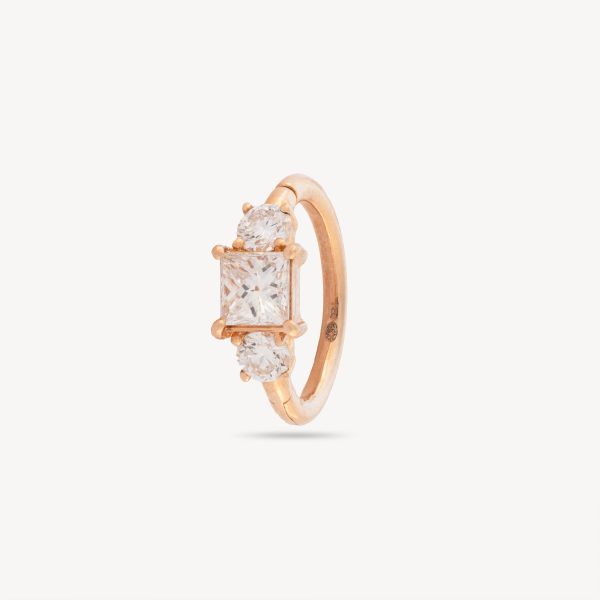 Rose Gold 3x3mm Princess Diamond 8mm Shiny Hoop