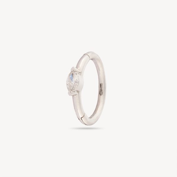 White Gold 2.8x1.5mm Marquise Diamond 8 mm Hoop